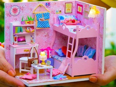 DIY Miniature Doll House Bunk Bed Bedroom - Princess Style