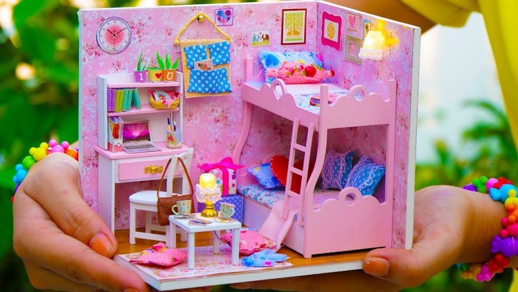 DIY Miniature Doll House Bunk Bed Bedroom - Princess Style