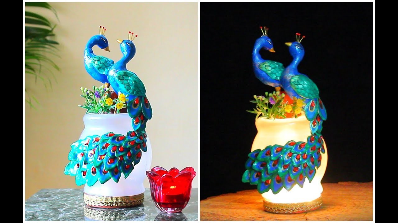 DIY Peacock Lamp using Clay for Home Decor.Shilpkar Clay Art