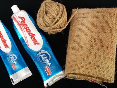 DIY:Wall Hanging Idea!!! How to Make Beautiful Wall Hanging With Pepsodent. Twine and Jute Bag!!!