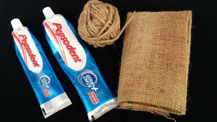 DIY:Wall Hanging Idea!!! How to Make Beautiful Wall Hanging With Pepsodent. Twine and Jute Bag!!!