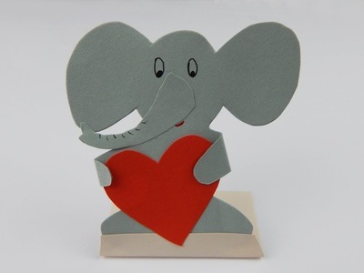 Elephant with heart DIY papercraft Valentines Day gift Elefant mit Herz Valentinstag