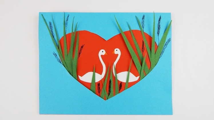 Greeting card Heart with swans DIY Scrapbooking Valentines Day card Glückwunschkarte Herz Schwäne