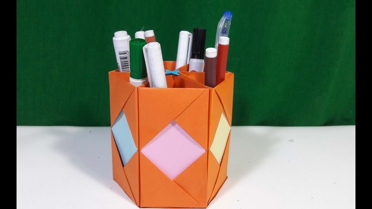 How to Make a Pen Stand Using A4 Paper | Origami Pen Holder
