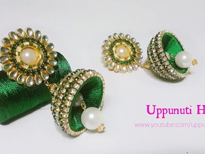 How To Make Beautiful Designer Silk Thread Pearl Earrings | DIY |  Jhumkhas | uppunutihome