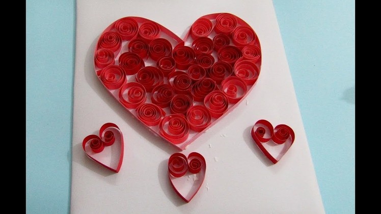 How to make Beautiful Flower with Heart Design Greeting Card. Quilling love. easy valentine card