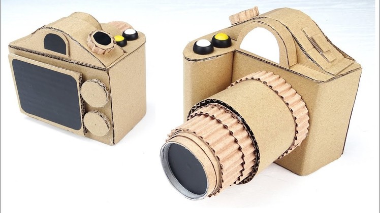 How to make DSLR Camera from Cardboard with moving zoom - Homemade toys