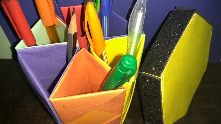 How To Make Pen Stand || Origami Pen Holder || Paper Pencil Holder || Hexagonal Pen Holder