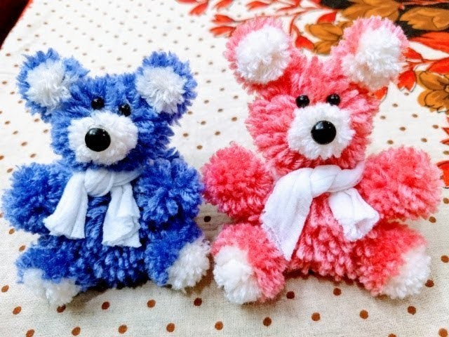 How to make  pompom teddy bear with wool.diy Valentine's day gift idea