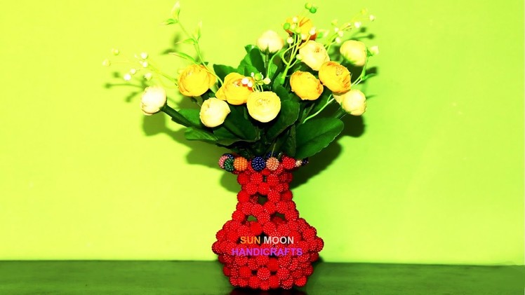 পুতির ফুলদানি.How to make beaded flower vase.DIY Flower vase