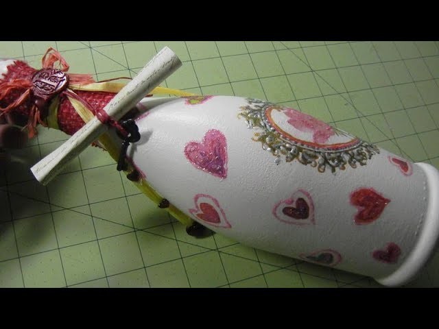 Valentines Bottle With A Message, Wax Seal Stamped -- DIY Decoupage Project