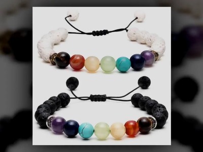 Chakra Bracelets with Semi Precious Stones and Natural Lava Beads Set of 2 Pieces for Men and Women