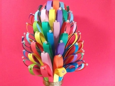 Color Paper showpiece - make flowervase using colorpaper and plastic bottle - Quill Paper craft