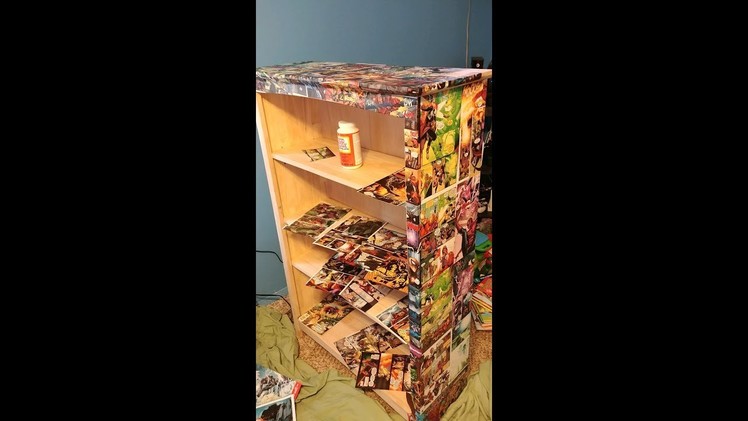 DIY Decoupage.Upcycle bookshelf for a boys room l Comic book