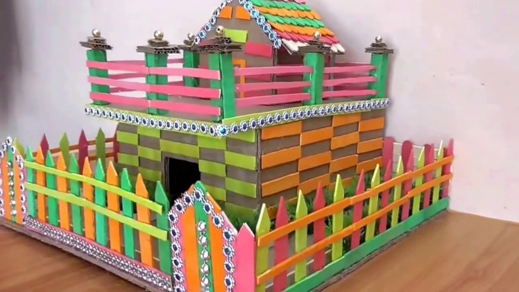 DIY - HOW TO MAKE CARDBOARD HOUSE || EASY HOUSE MAKING AT HOME FOR PROJECT || POPSICLE STICKS HOUSE