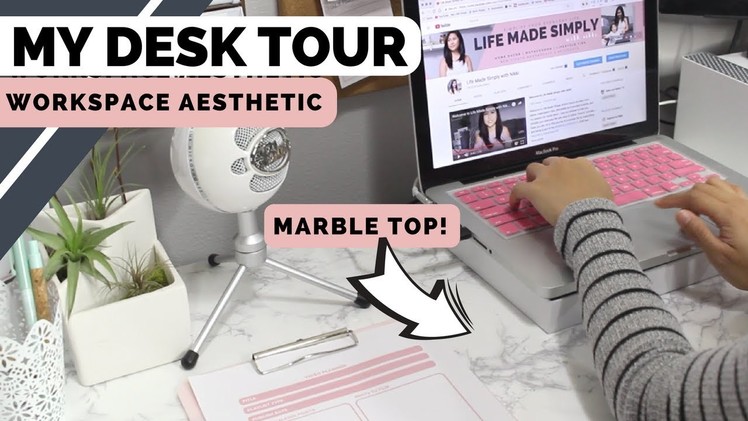 DIY Marble Desktop and Updated Desk Tour | Workspace Aesthetic
