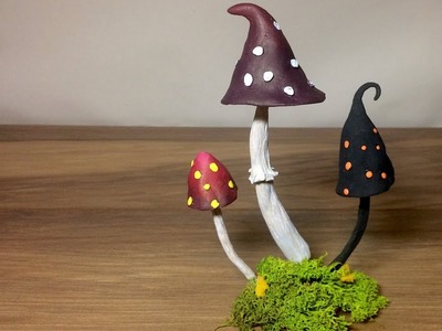 How To Make a Fantasy Mushroom ,Polymer Clay toadstool ,Fairy Garden Ornament