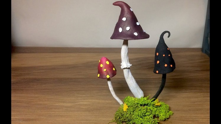 How To Make a Fantasy Mushroom ,Polymer Clay toadstool ,Fairy Garden Ornament