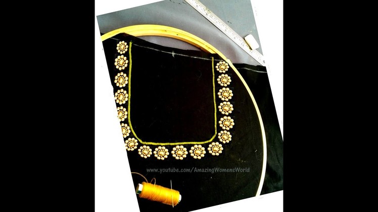 How to make gold beads neck designing easily || గోల్డ్ బీడ్స్ నెక్ లైన్ ఈజీ గా ఎలా తయారుచేయవచ్చు?