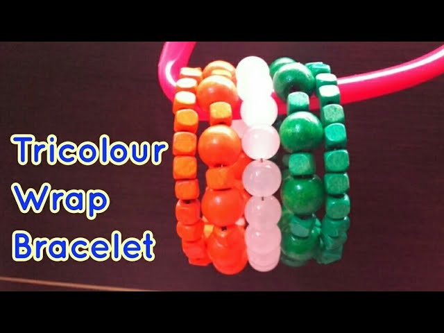 Tricolour Wrap Bracelet using memory wire, wood and glass beads for Republic Day or Independance DIY
