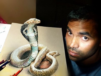 3D color pencil drawing of a Snake. Cobra by Sunil Kapoor