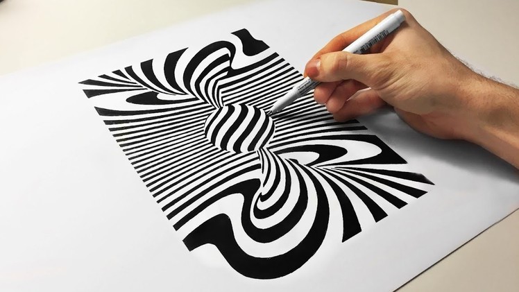 3D COOL OPTICAL ILLUSION DRAWING SPIRAL TORNADO BALL  ( How To Draw )