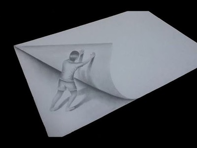 3D Trick Art - How To Draw A Man Pushing A Paper - cool and easy designs to draw on paper