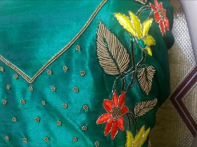 Aari Hand Work Floral Design with Antique Leaves for Kurti.Salwar