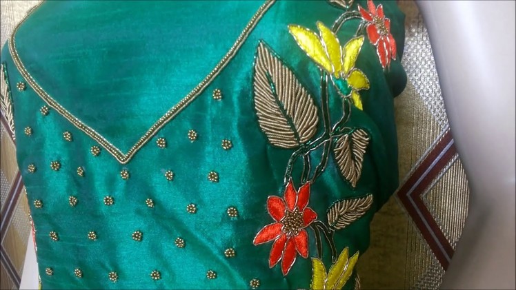 Aari Hand Work Floral Design with Antique Leaves for Kurti.Salwar