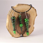 Black Green Necklace Earrings Set Swirls Pointed Jewellery Accessories Handmade