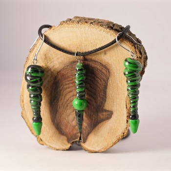 Black Green Necklace Earrings Set Swirls Pointed Jewellery Accessories Handmade