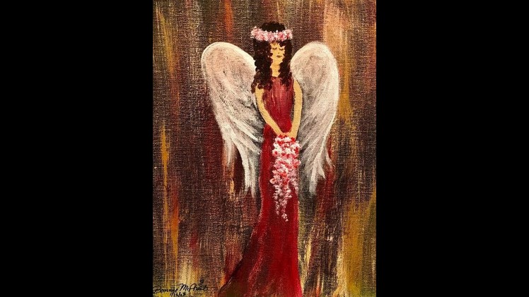 DIY Dry Brush, Palette Knife Acrylic Painting Lesson Angel in Red