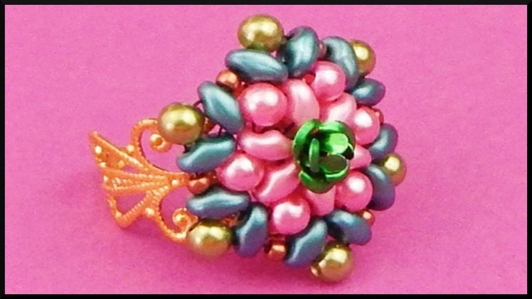 DIY | Perlen Blumen Ring | Beaded flower. rose ring | Twin bead beadwork jewelry