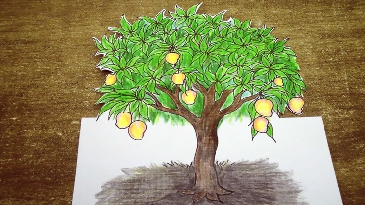 Drawing Tree   How to Draw 3D Mango Tree   Trick Art on Paper (Very Easy)