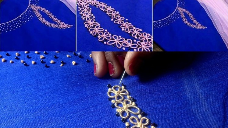 Easy hand embroidery design on kurti.chudidhar with Jardosi & Beads