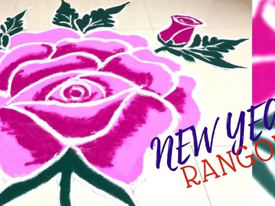 Free Hand Rose Rangoli Design | Easy New Year Rangoli for Beginners