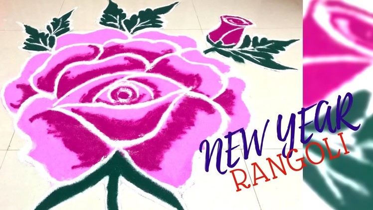 Free Hand Rose Rangoli Design | Easy New Year Rangoli for Beginners