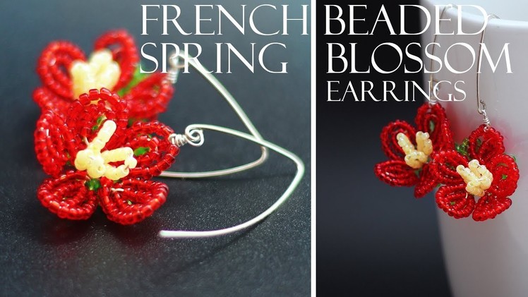 French beaded spring blossom earrings pattern and tutorial