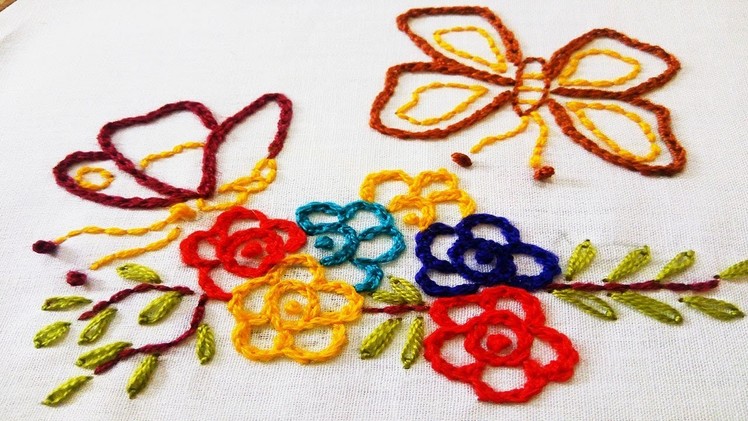 Hand Embroidery Butterfly & Flower Stitch Design Video Tutorial