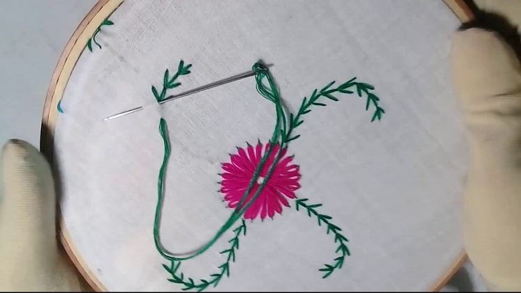 Hand Embroidery Fly Stitch for flower design.