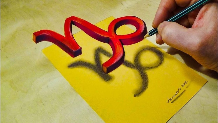 How to Draw Zodiac Sign Capricorn - Drawing 3D Floating Symbol - Vamos