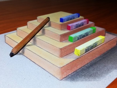 How to make easy a 3D drawing Pyramid, Pencil and Pastel Trick Art illusion