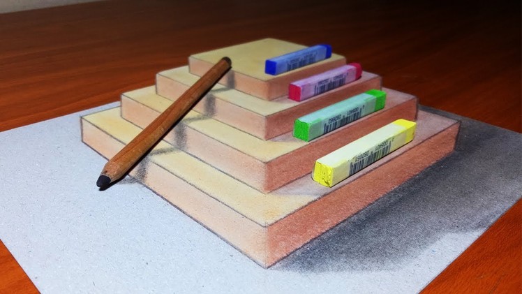 How to make easy a 3D drawing Pyramid, Pencil and Pastel Trick Art illusion