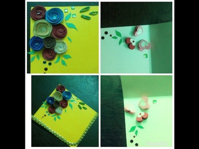 How to make front design card with paper rose.