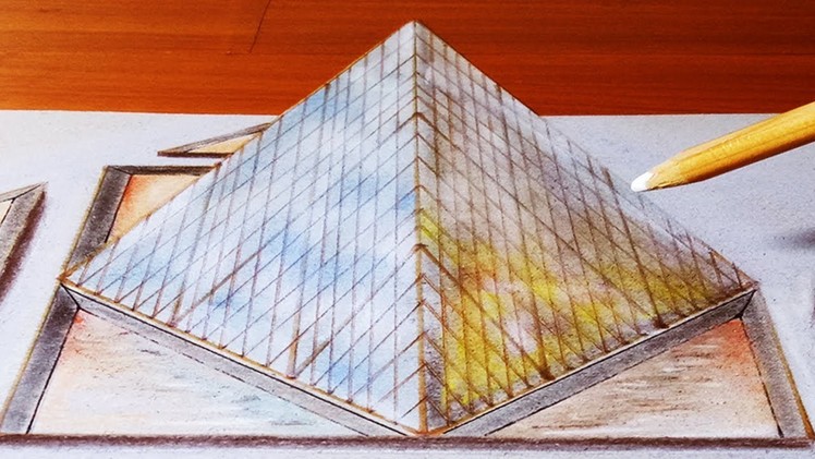 How to make the Louver's Pyramid in Paris 3d illusion | Speed drawing Trick Art