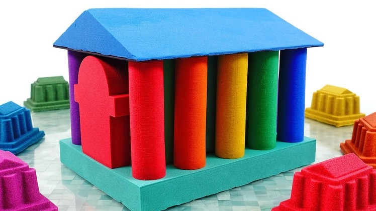 Learn Colors Kinetic Sand Cutting DIY How to make Mad Mattr Rainbow House for Kids