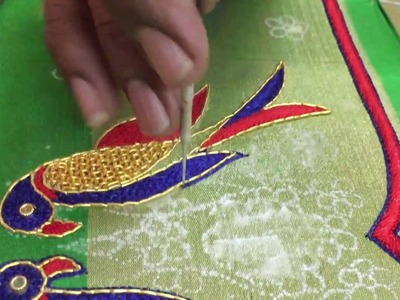 Making Of PARROTS embroidery on blouse sleeves - Hand embroidery making video