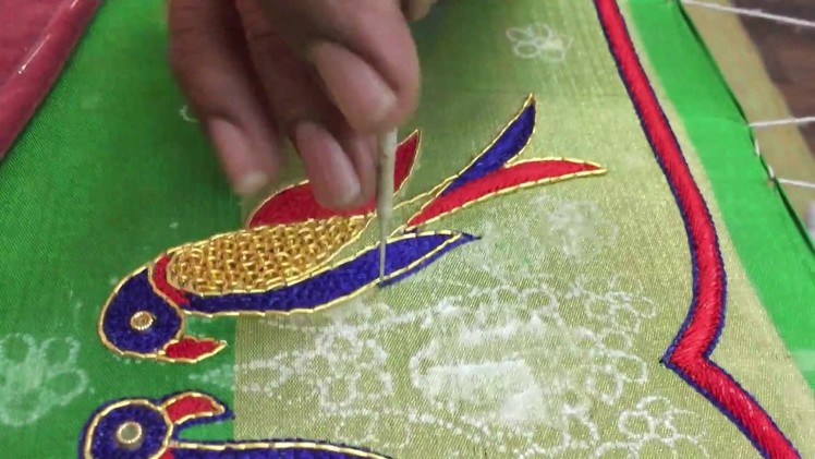 Making Of PARROTS embroidery on blouse sleeves - Hand embroidery making video