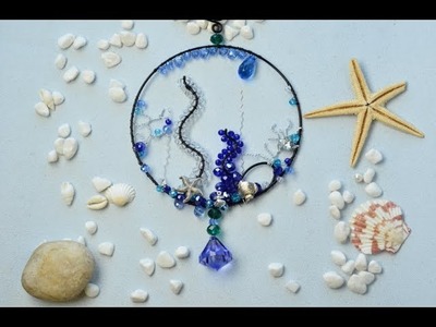PandaHall Video Tutorial on Ocean Style Wire Wrapped Suncatcher with Glass Beads