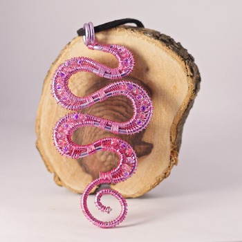 Pink Purple Necklace Snake Effect Wire Pattern Accessories Handmade Pretty Beads